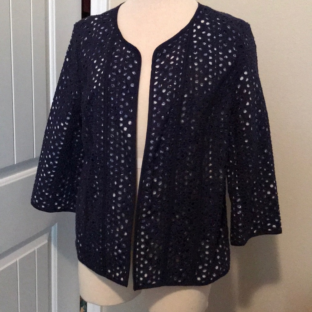 Coldwater Creek reversible navy eyelet jacket NWT